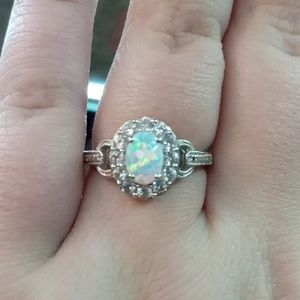 Opal  dimond  silver ring